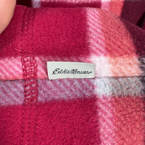 Eddie Bauer Fleece Sweater Women L Pink Plaid 1/4 Zip Long Sleeve Spring Outdoor - Picture 6 of 8